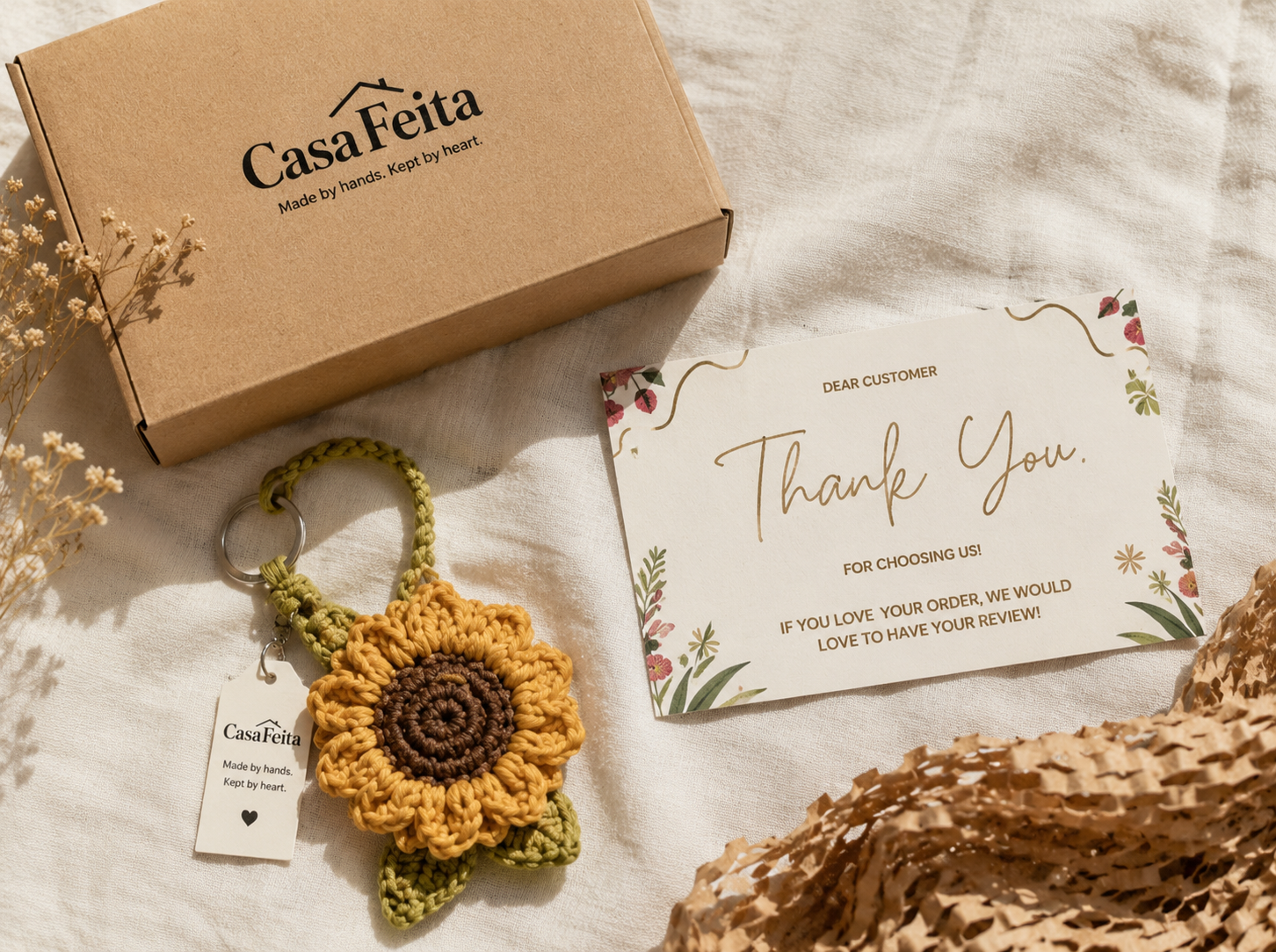 Roy's Fashion Fingers handmade order packaging and thank you card